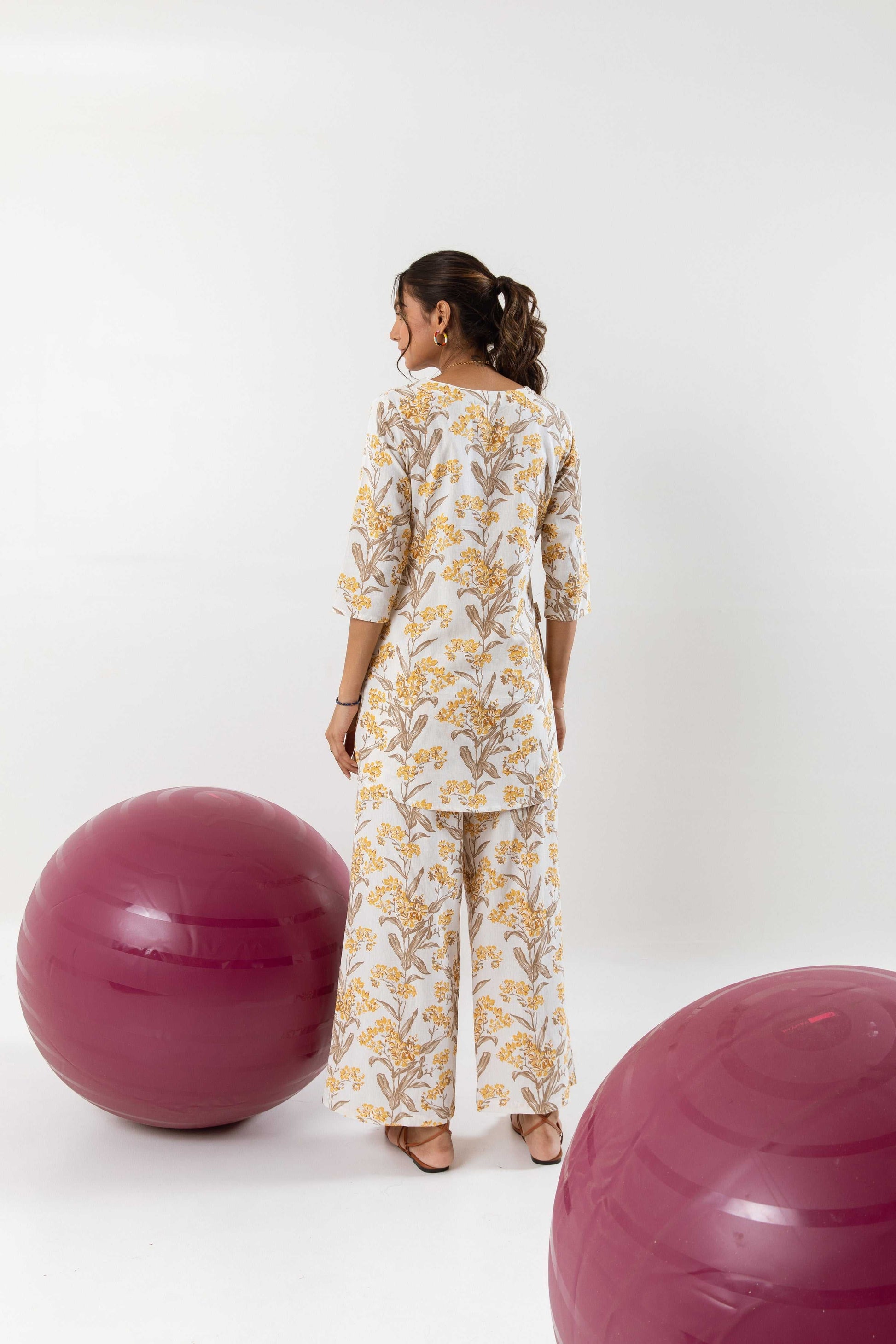 Enchanted Botanicals: Off-White Cotton Flex Co-ord Set - Hukum Jaipur