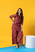 Floral Charisma in Maroon: Stylish Cotton Co-ord Set - Hukum Jaipur