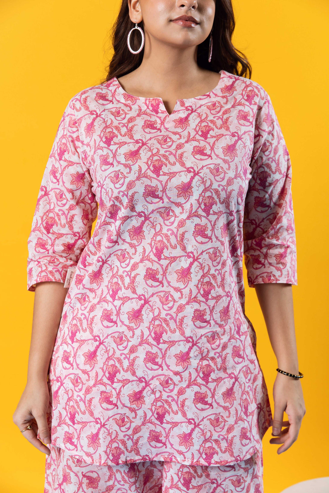 Floral Fantasia: Pink Cotton Co-ord Set in Full Bloom - Hukum Jaipur