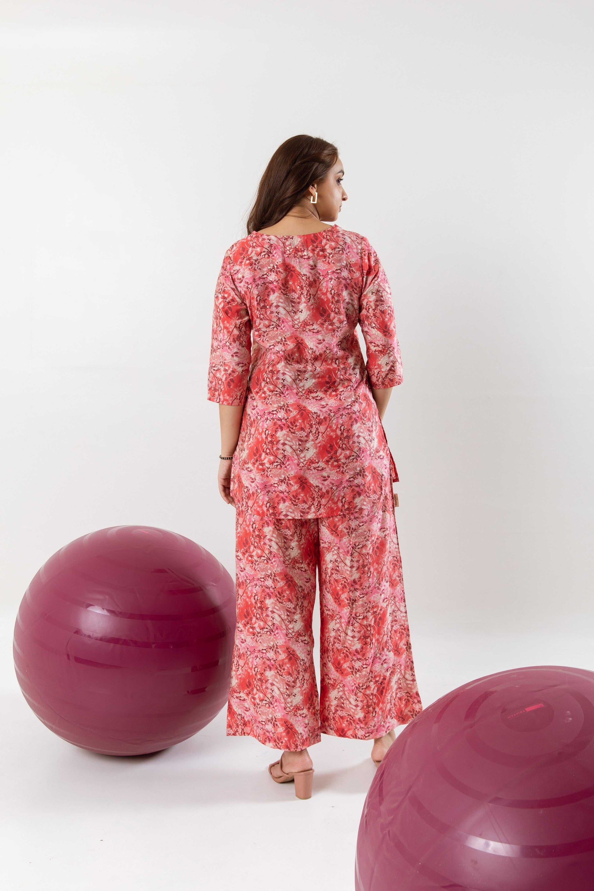 Floral Fiesta Fling: Muslin Silk Pink Botanical Co-ord Set - Hukum Jaipur