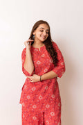 Floral Flare Fusion: Scarlet Blossom Cotton Co-ord - Hukum Jaipur