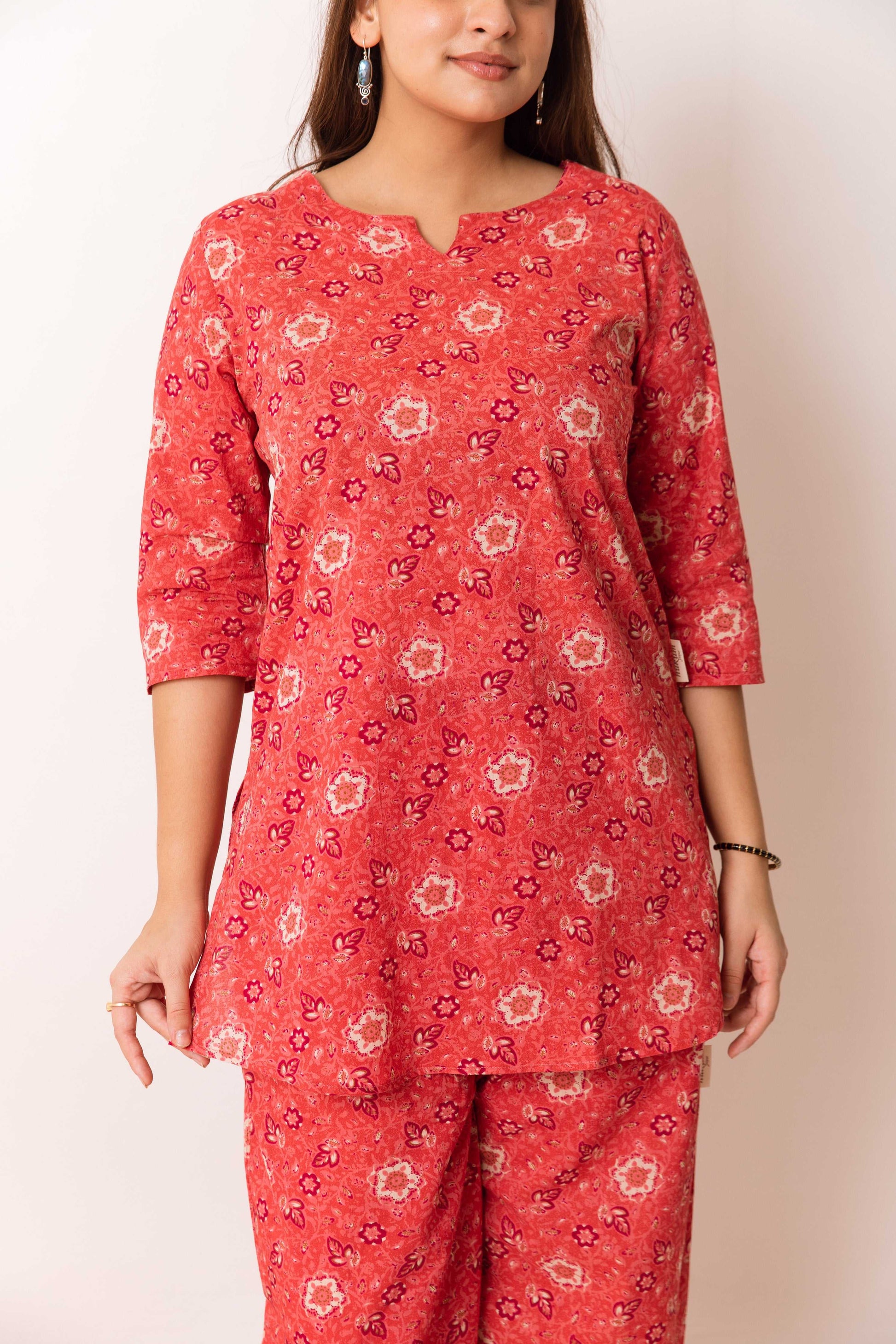 Floral Flare Fusion: Scarlet Blossom Cotton Co-ord - Hukum Jaipur