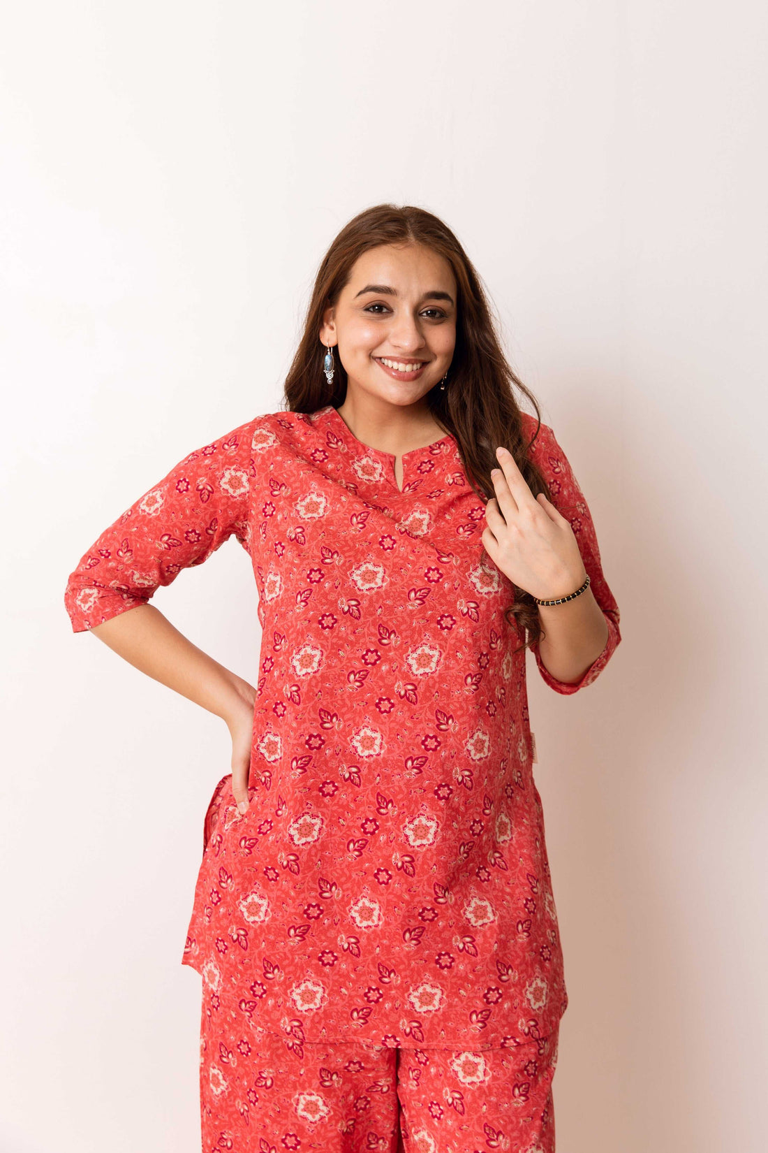 Floral Flare Fusion: Scarlet Blossom Cotton Co-ord - Hukum Jaipur