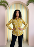Sunshine Spirit Mustard Abstract Print Cotton Shirt | Hukum Jaipur