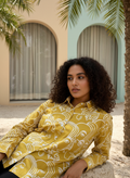 Sunshine Spirit Mustard Abstract Print Cotton Shirt | Hukum Jaipur