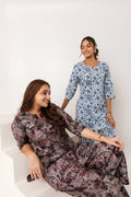 Modern Botanical Elegance: Blue Cotton Co-ord Ensemble - Hukum Jaipur