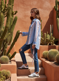 Geometric Grace Blue White Striped Cotton Shirt | Hukum Jaipur