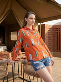 Runway Reverie Orange Fashion Illustrated Cotton Shirt | Hukum Jaipur