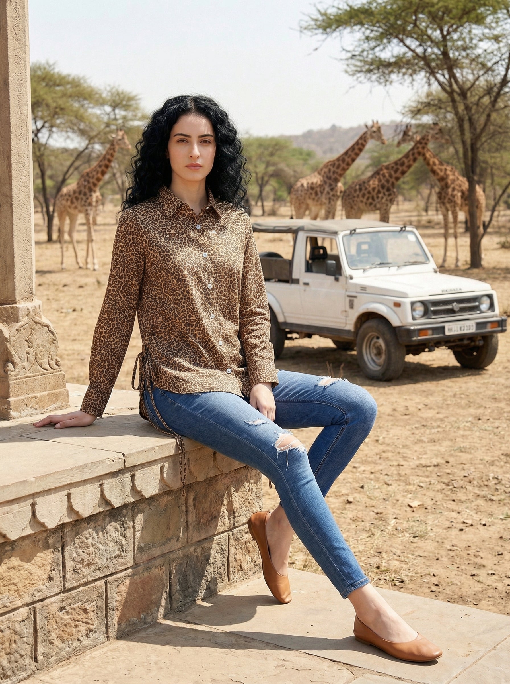 Safari Elegance Leopard Print Brown Cotton Shirt | Hukum Jaipur