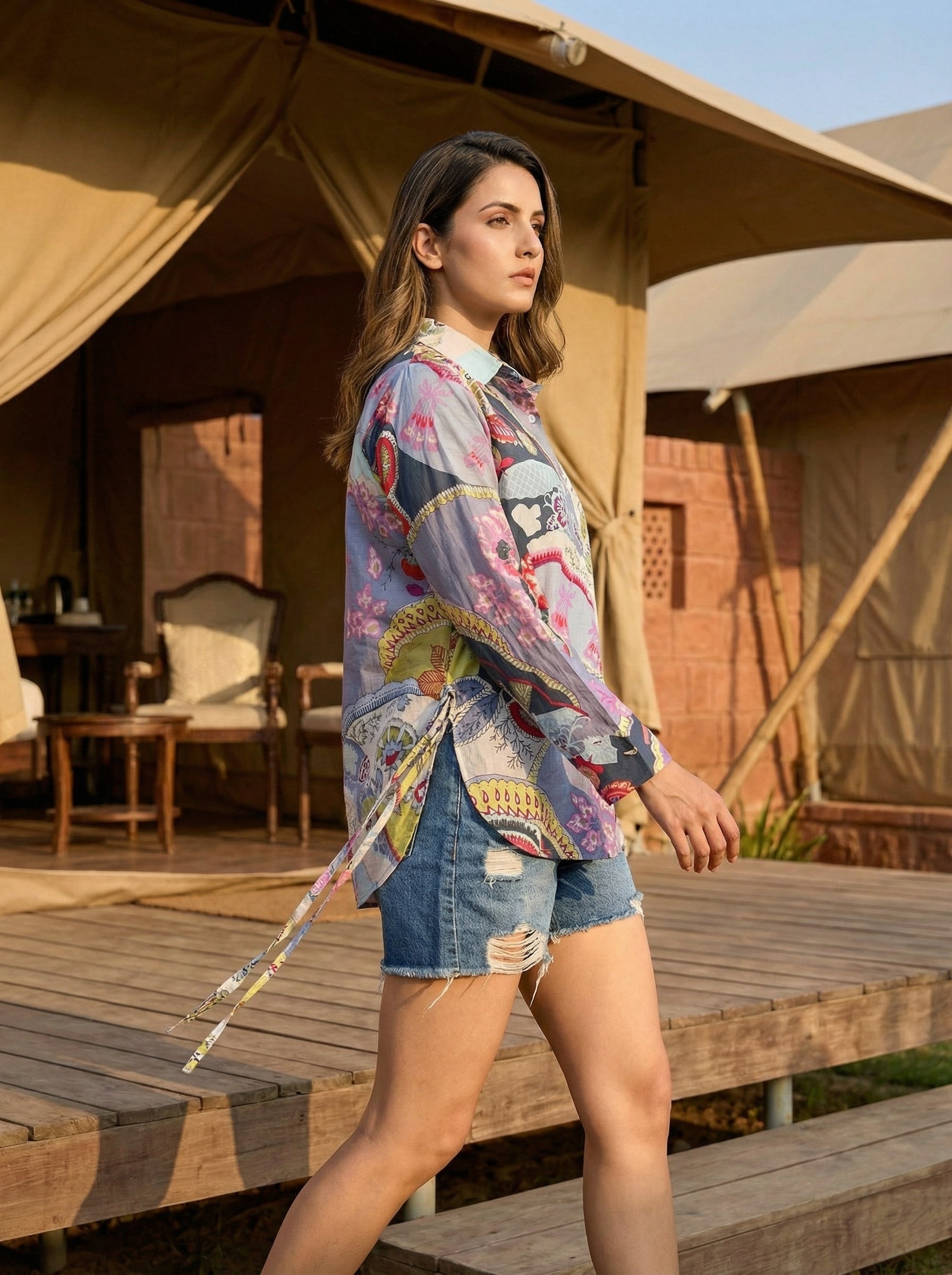 Festival Fusion Patchwork Multi-Color Cotton Shirt | Hukum Jaipur