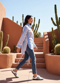 Geometric Grace Blue White Striped Cotton Shirt | Hukum Jaipur