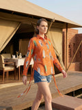 Runway Reverie Orange Fashion Illustrated Cotton Shirt | Hukum Jaipur