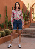 Heritage Harmony Damask Print Pink Cotton Shirt | Hukum Jaipur