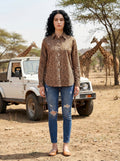 Safari Elegance Leopard Print Brown Cotton Shirt | Hukum Jaipur