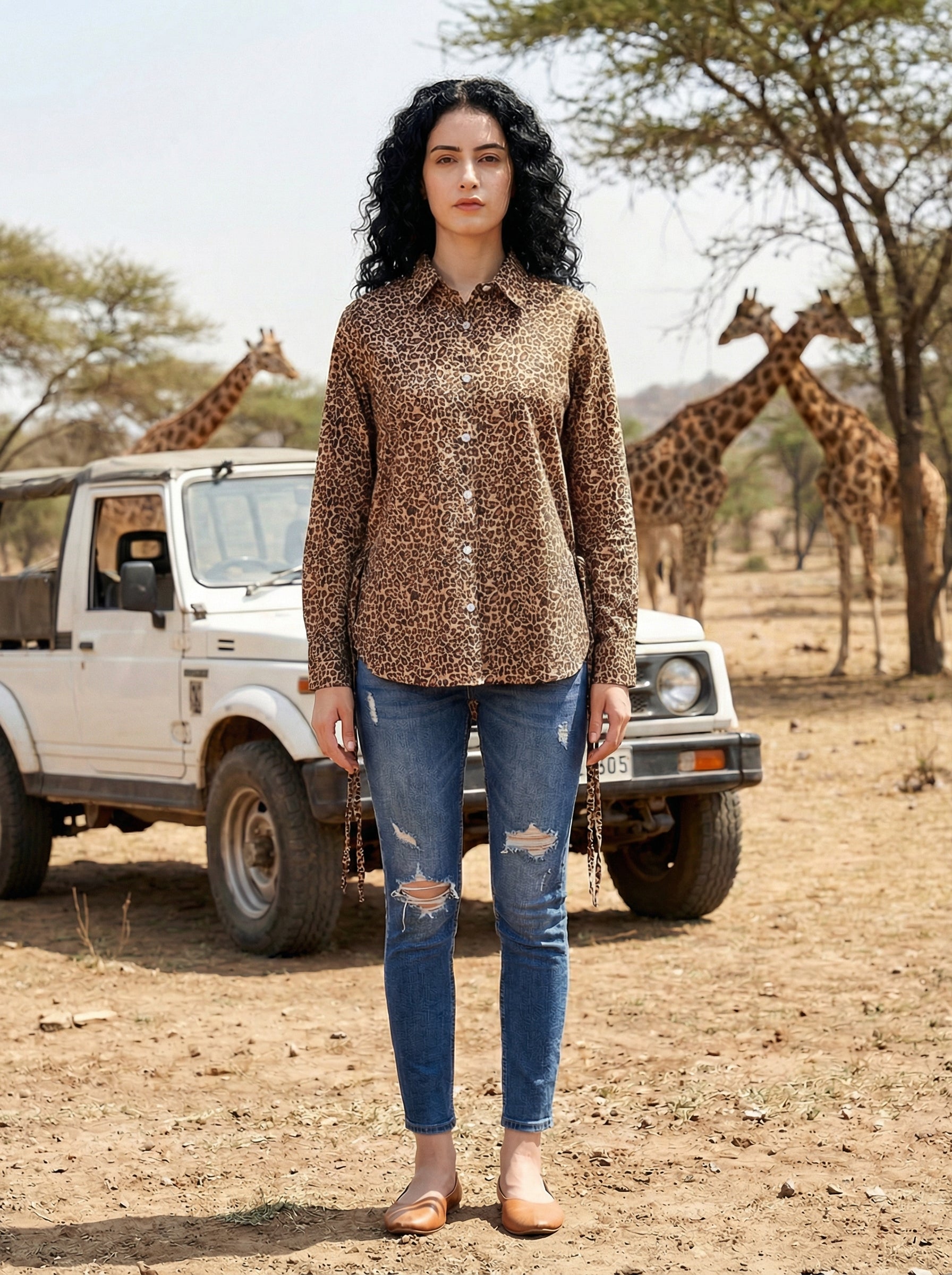 Safari Elegance Leopard Print Brown Cotton Shirt | Hukum Jaipur