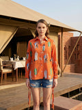 Runway Reverie Orange Fashion Illustrated Cotton Shirt | Hukum Jaipur