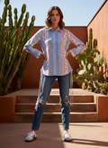 Geometric Grace Blue White Striped Cotton Shirt | Hukum Jaipur