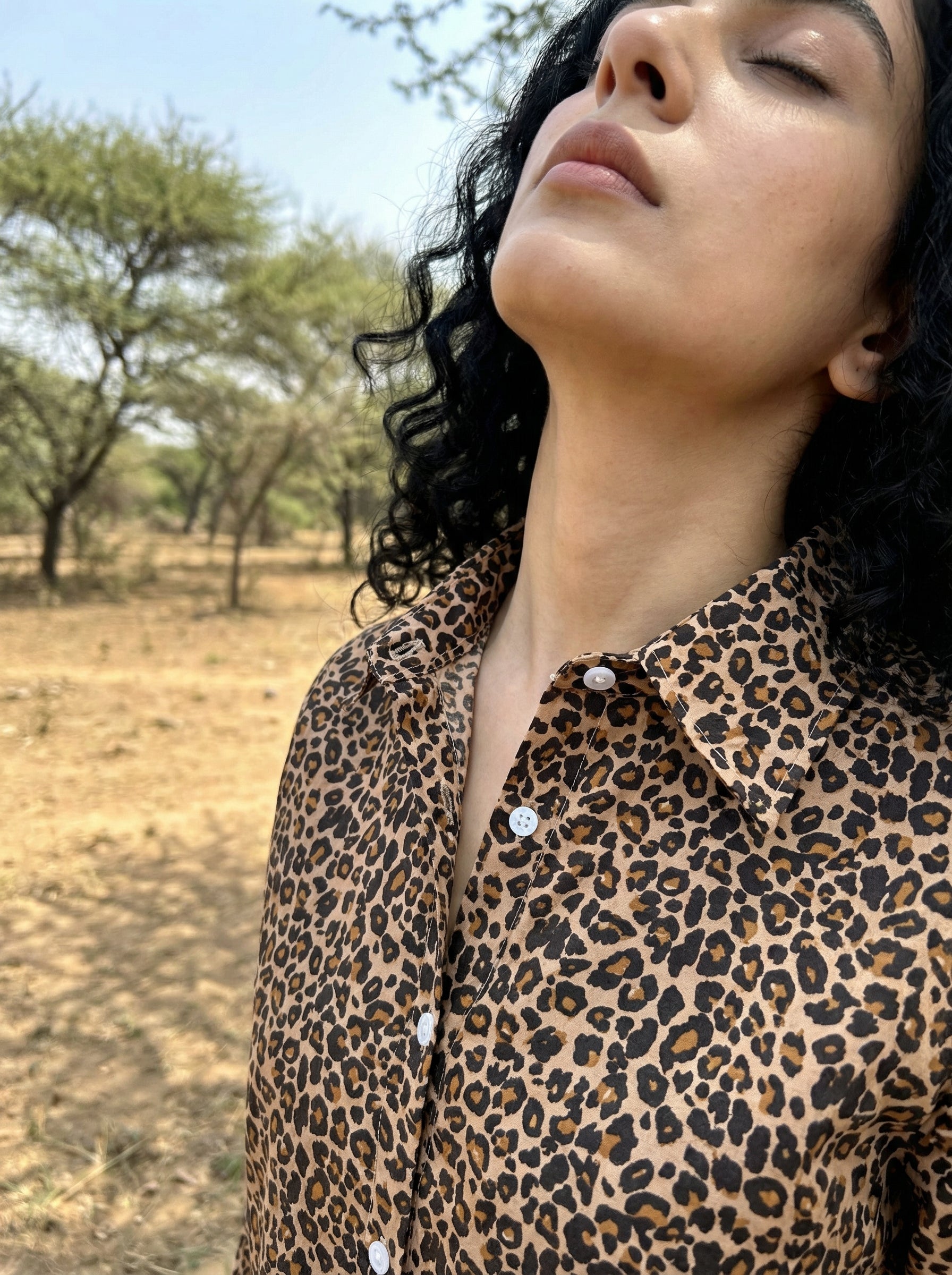 Safari Elegance Leopard Print Brown Cotton Shirt | Hukum Jaipur