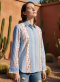 Geometric Grace Blue White Striped Cotton Shirt | Hukum Jaipur