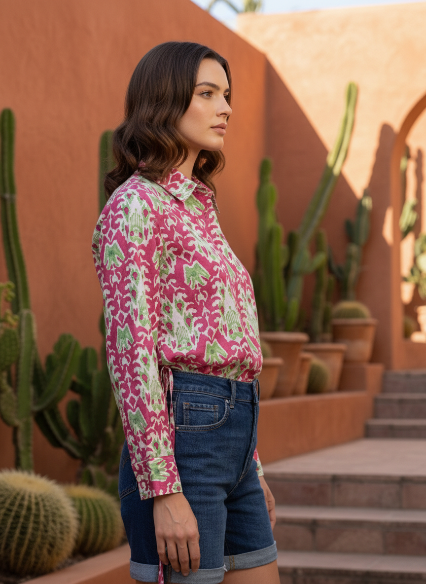Heritage Harmony Damask Print Pink Cotton Shirt | Hukum Jaipur