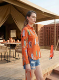 Runway Reverie Orange Fashion Illustrated Cotton Shirt | Hukum Jaipur