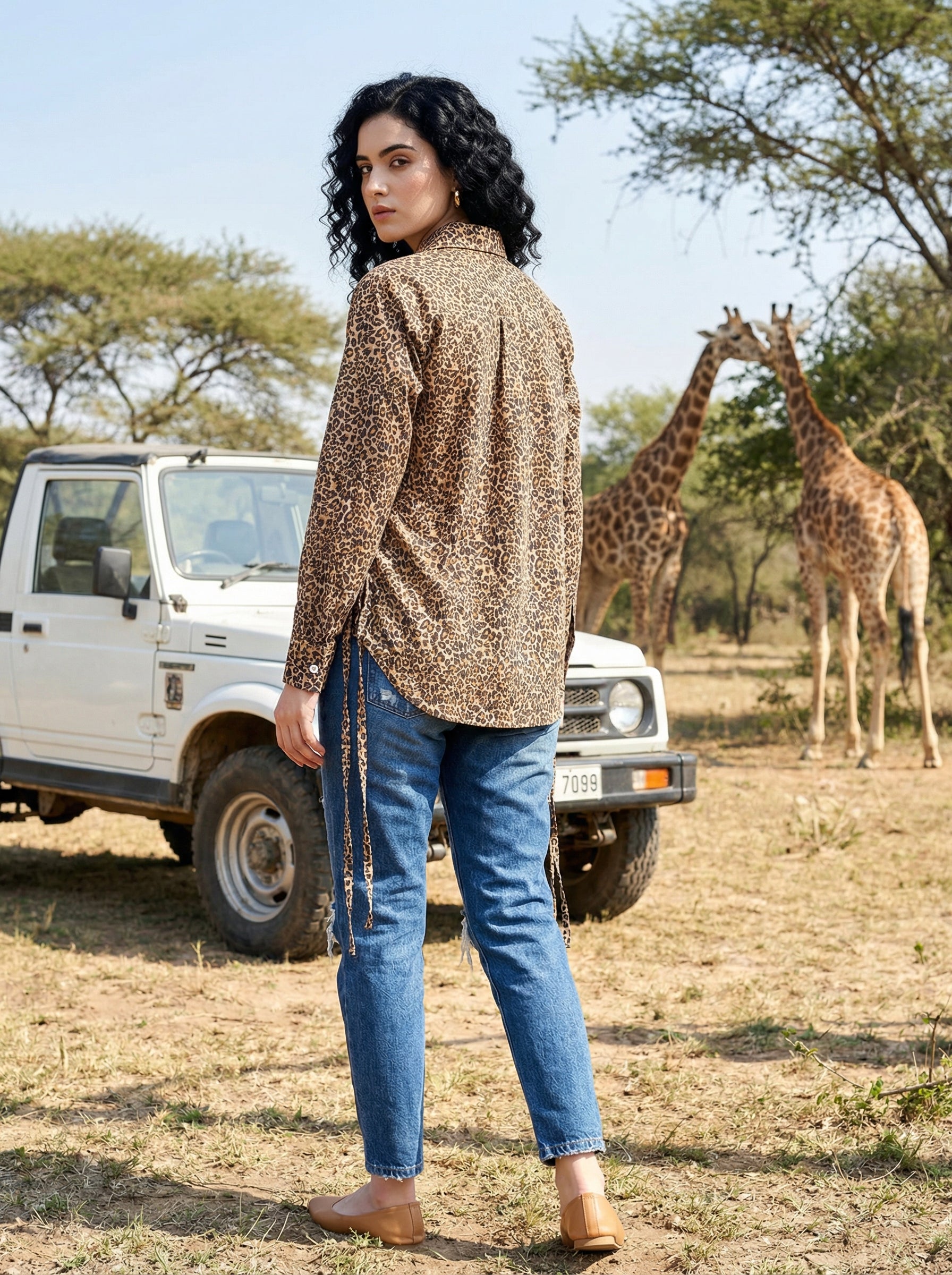 Safari Elegance Leopard Print Brown Cotton Shirt | Hukum Jaipur