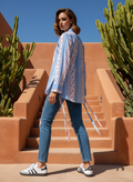 Geometric Grace Blue White Striped Cotton Shirt | Hukum Jaipur