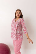 Rose Whispers: Pink Cotton Floral Anghrakha Co-ord Set - Hukum Jaipur