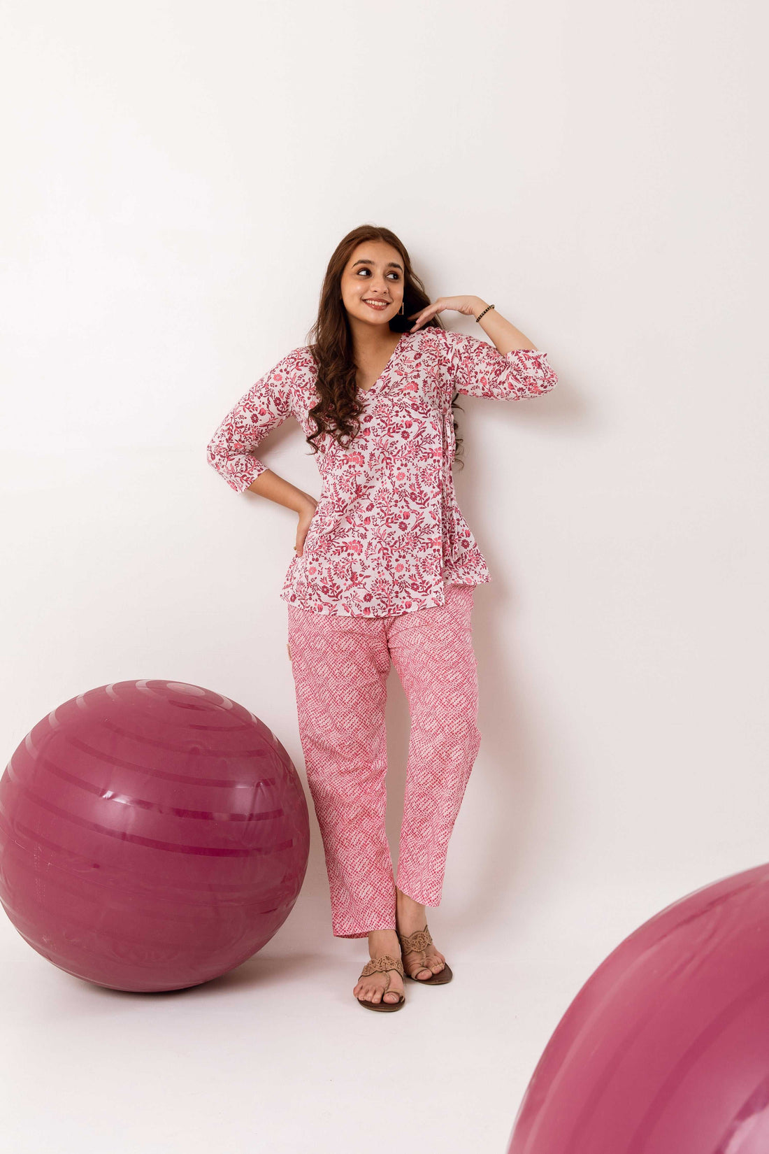 Rose Whispers: Pink Cotton Floral Anghrakha Co-ord Set - Hukum Jaipur