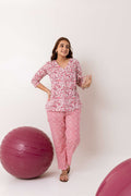 Rose Whispers: Pink Cotton Floral Anghrakha Co-ord Set - Hukum Jaipur