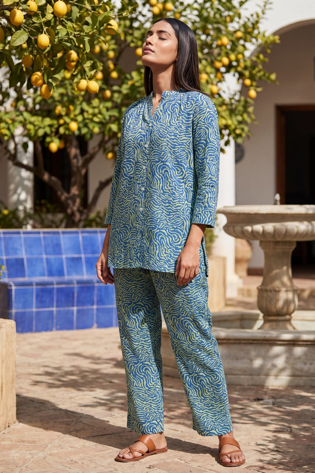 Vetiver Rain Slate Blue Wavy Cotton Co-ord Set