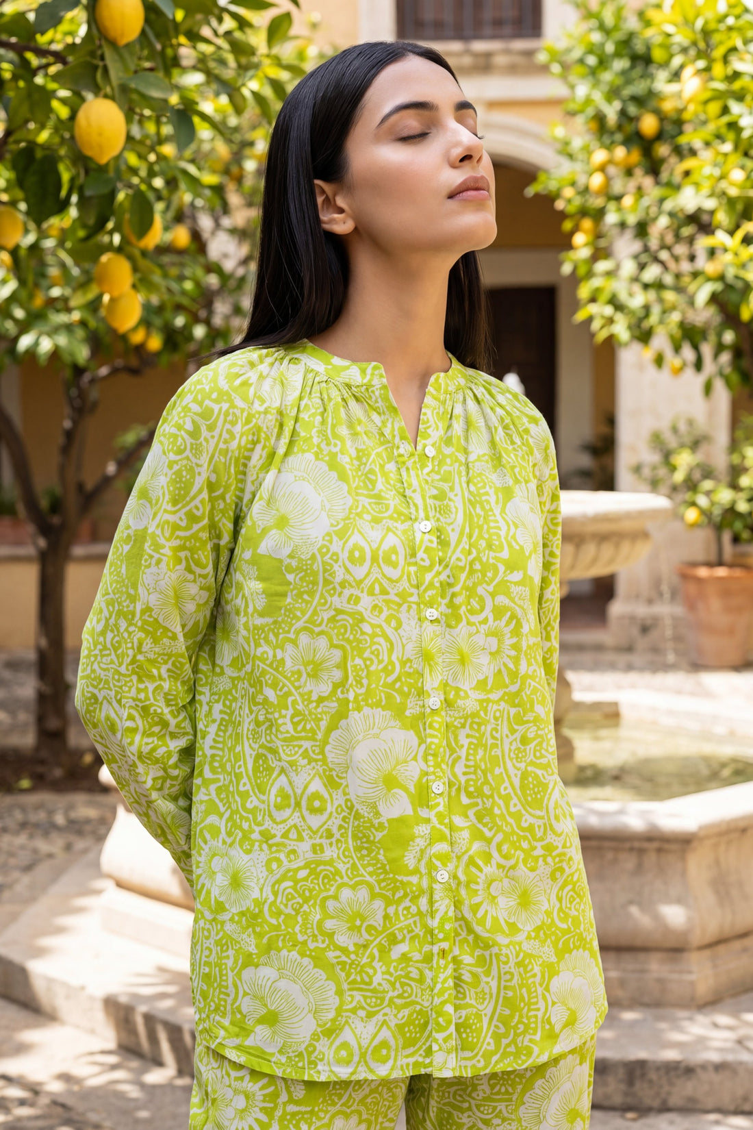 Copper Fern Lime Scrollwork Cotton Co-ord Set