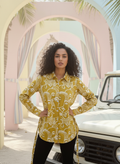 Sunshine Spirit Mustard Abstract Print Cotton Shirt | Hukum Jaipur
