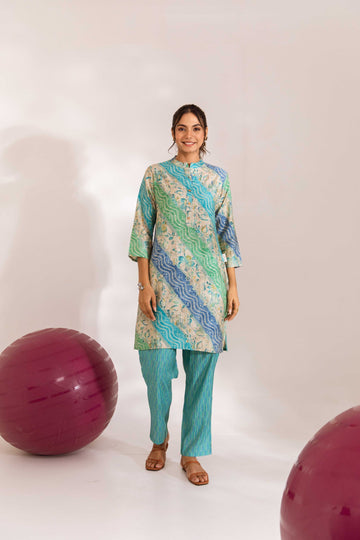 Sapphire Bandhani Symphony: Blue Modal Silk Co-ord Set - Hukum Jaipur