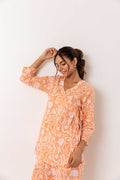 Tangerine Bloom Fiesta: Cotton Floral Anghrakha Blockprint Co-ord Set - Hukum Jaipur