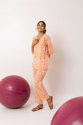 Tangerine Bloom Fiesta: Cotton Floral Anghrakha Blockprint Co-ord Set - Hukum Jaipur