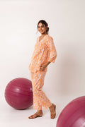 Tangerine Bloom Fiesta: Cotton Floral Anghrakha Blockprint Co-ord Set - Hukum Jaipur