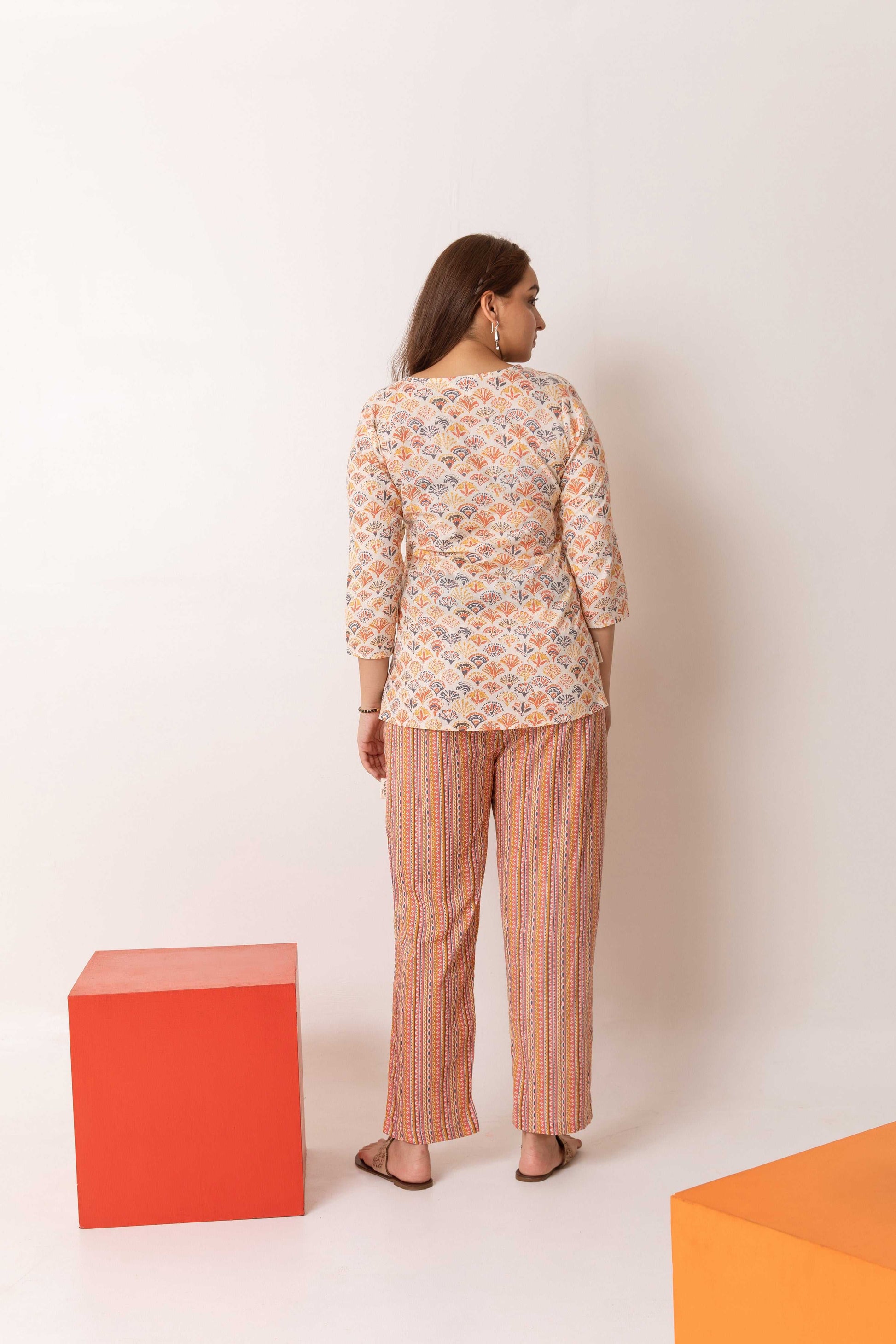 Whimsical Geometry Whirlwind: Off-White Cotton Co-ord Set - Hukum Jaipur