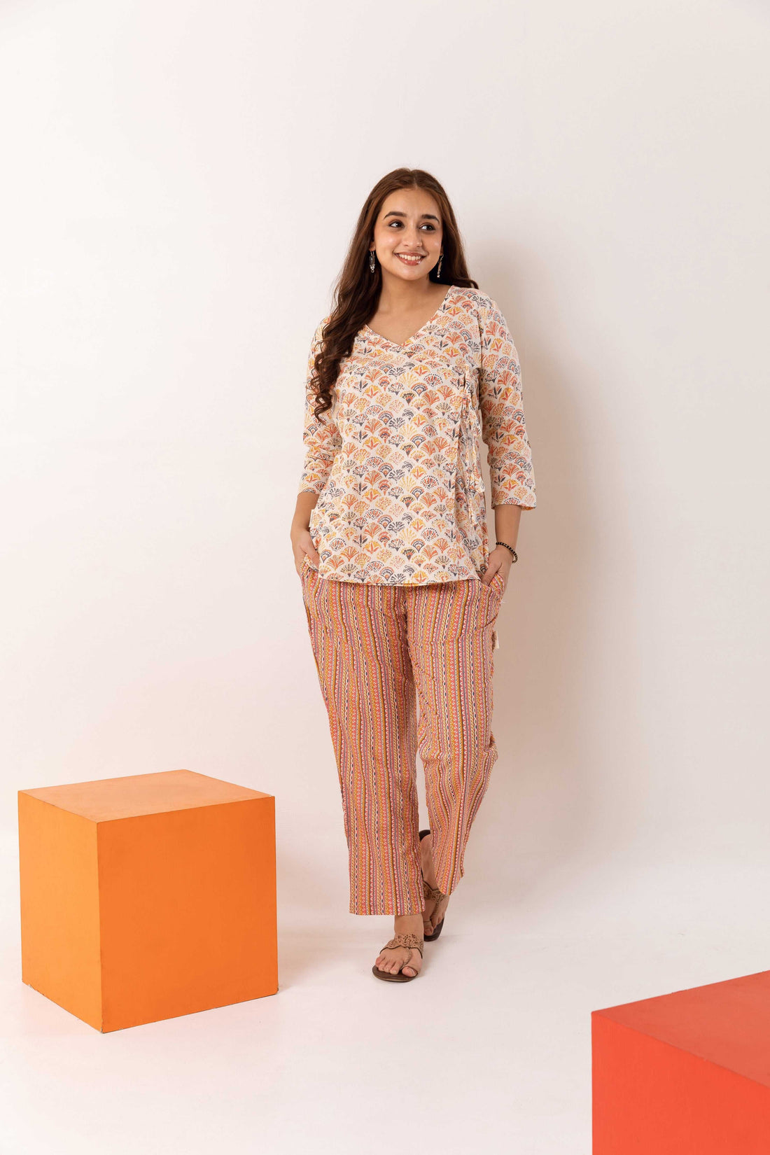 Whimsical Geometry Whirlwind: Off-White Cotton Co-ord Set - Hukum Jaipur