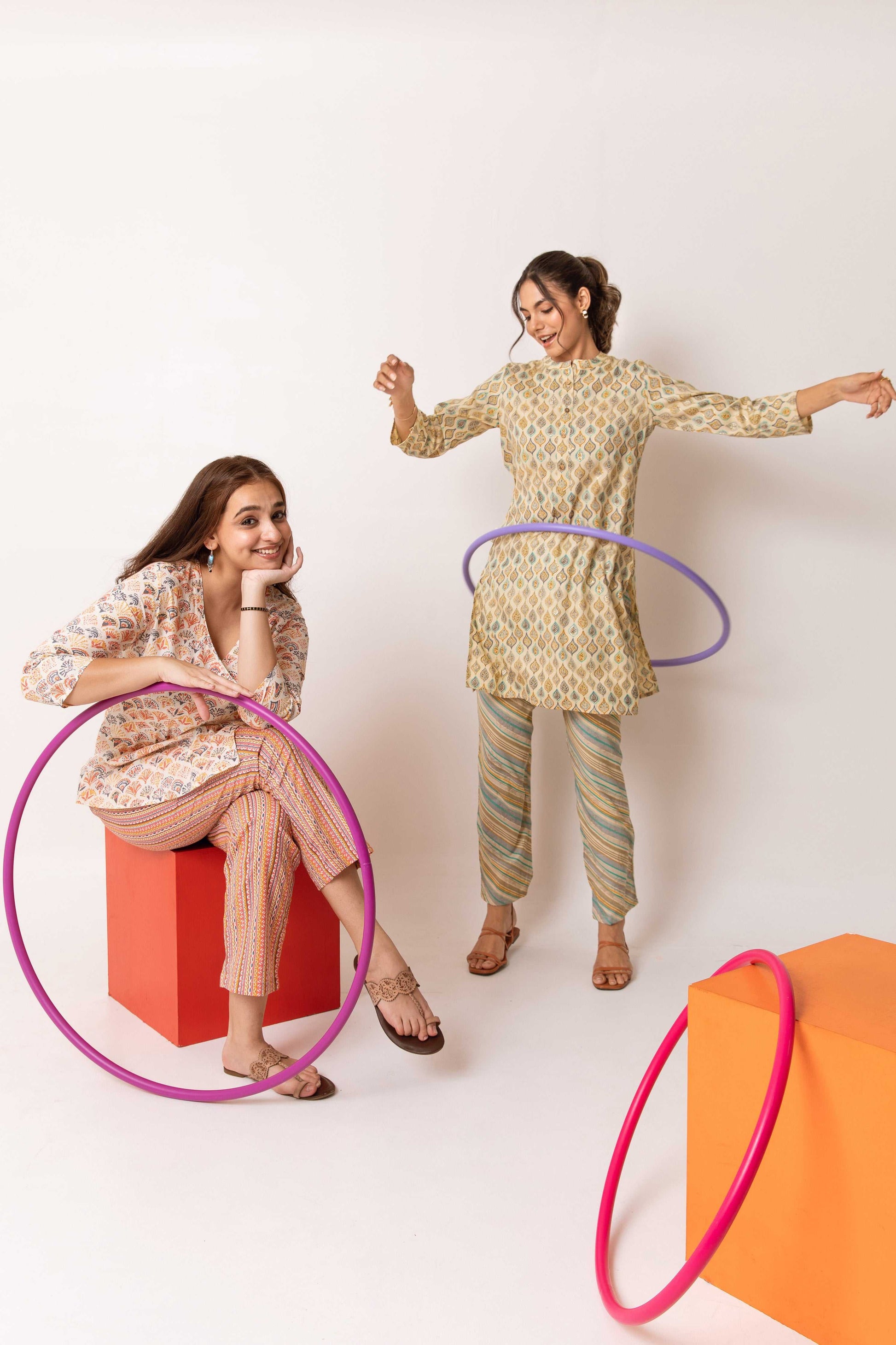 Whimsical Geometry Whirlwind: Off-White Cotton Co-ord Set - Hukum Jaipur