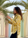 Sunshine Spirit Mustard Abstract Print Cotton Shirt | Hukum Jaipur