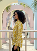 Sunshine Spirit Mustard Abstract Print Cotton Shirt | Hukum Jaipur