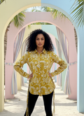 Sunshine Spirit Mustard Abstract Print Cotton Shirt | Hukum Jaipur