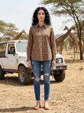 Safari Elegance Leopard Print Brown Cotton Shirt | Hukum Jaipur