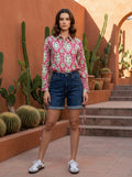 Heritage Harmony Damask Print Pink Cotton Shirt | Hukum Jaipur