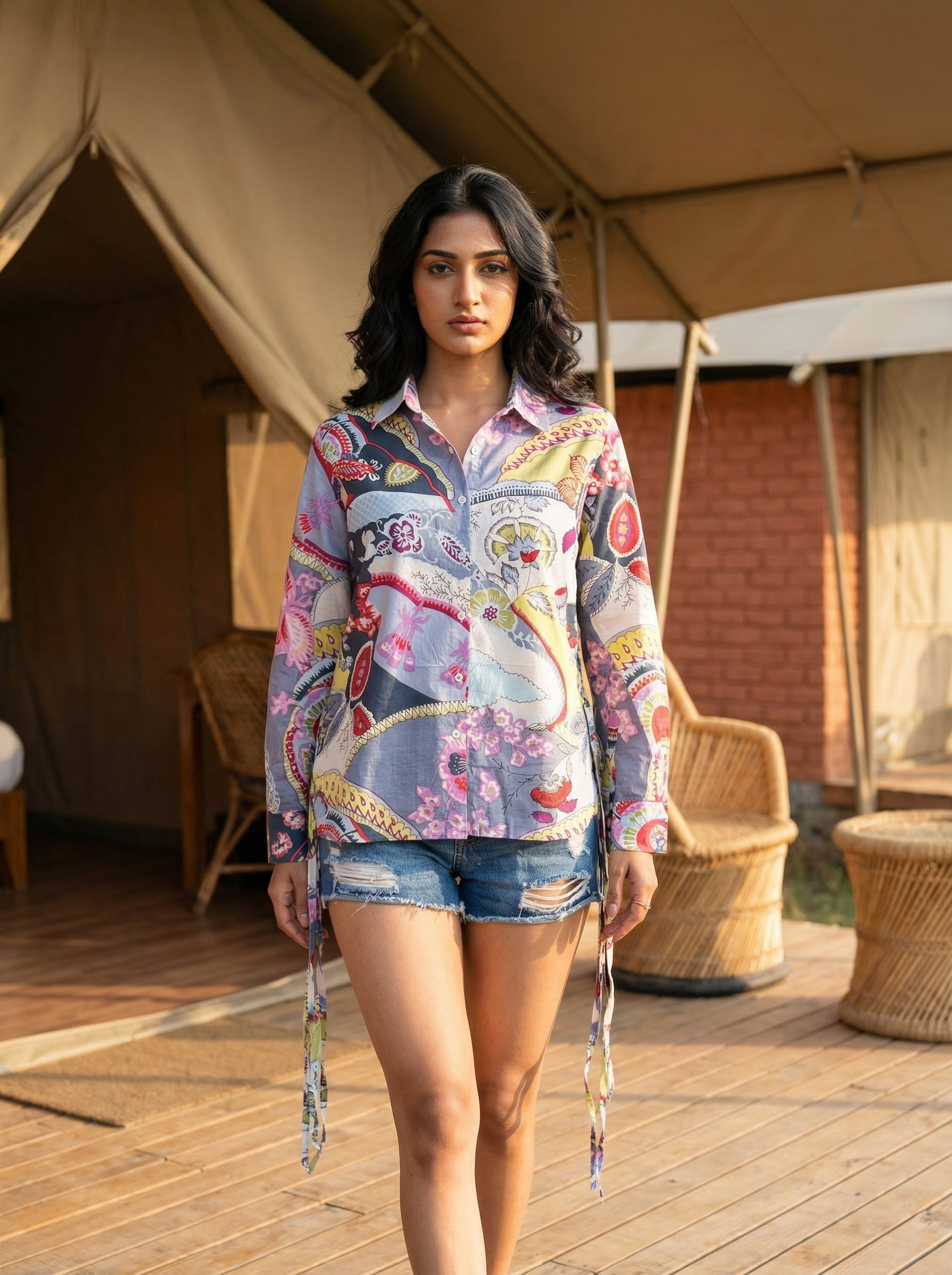 Festival Fusion Patchwork Multi-Color Cotton Shirt | Hukum Jaipur