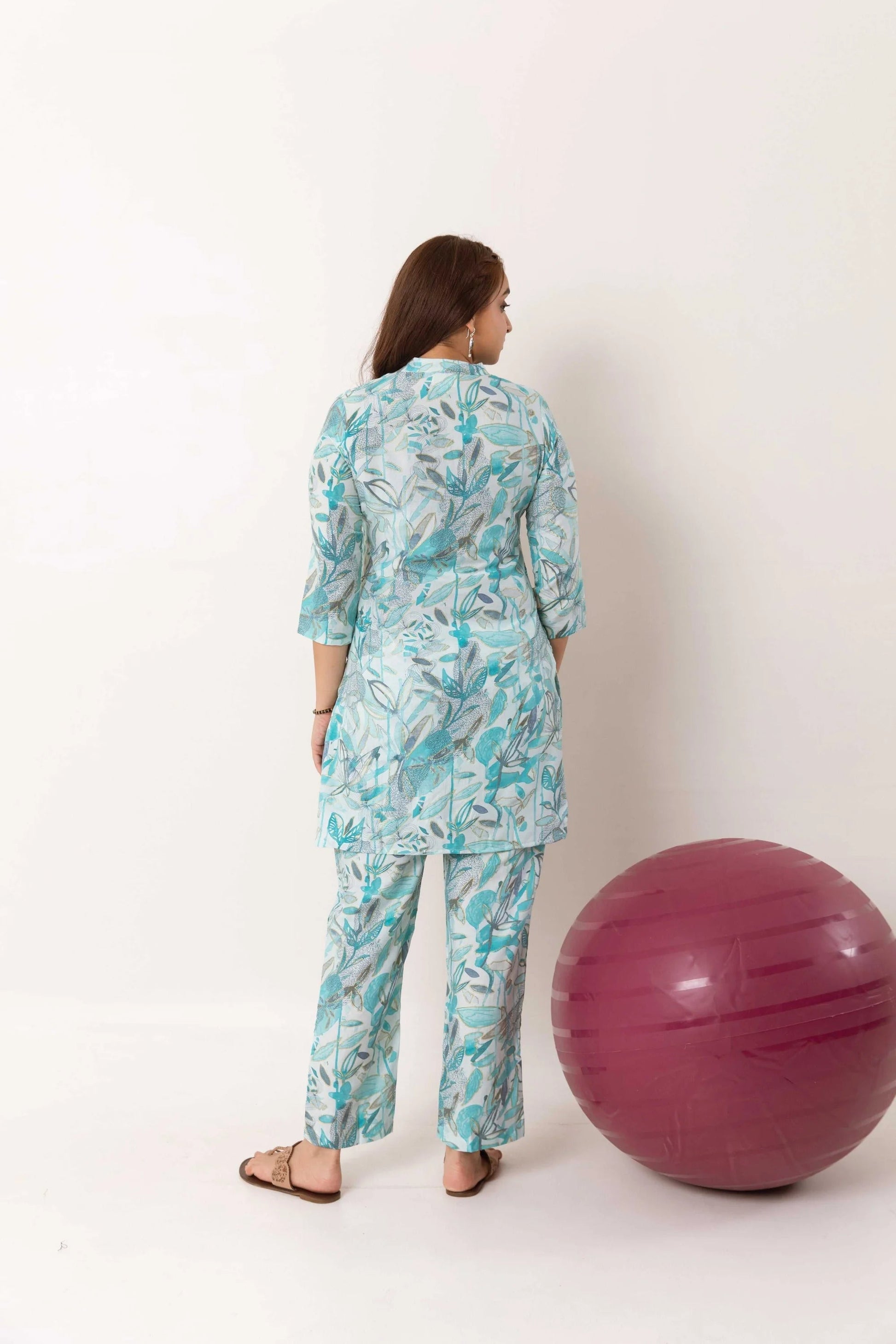 Botanical Bliss Symphony: Blue Modal Silk Co-ord Set - Hukum Jaipur