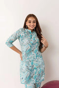 Botanical Bliss Symphony: Blue Modal Silk Co-ord Set - Hukum Jaipur