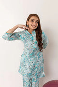 Botanical Bliss Symphony: Blue Modal Silk Co-ord Set - Hukum Jaipur