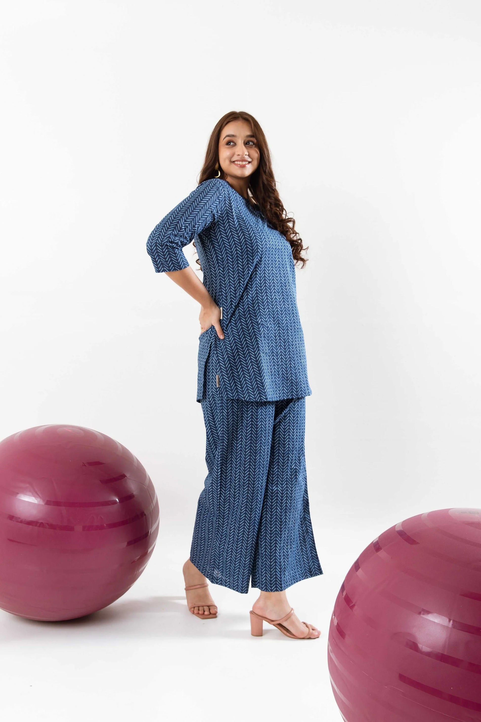 Geometric Patterns in Blue: Cotton Co-ord Ensemble - Hukum Jaipur